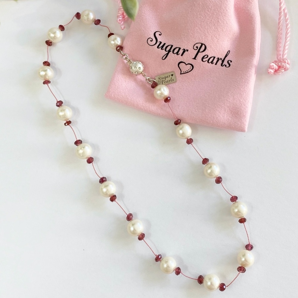Tin Cup Pearl and Garnet Necklace - Picture 6 of 6